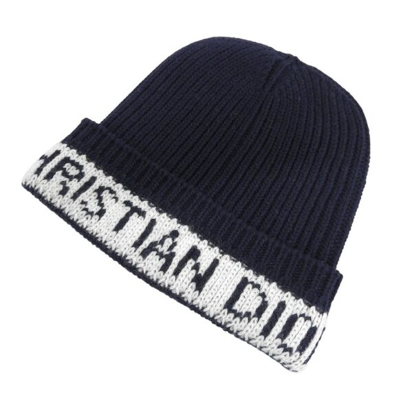 Christian Dior 31 Noe714 Ixgh Wool Cashmere Logo Beanie Knit Cap Navy White main image 4